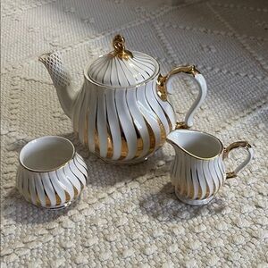 SADLER | vintage Gold and White Tea Set with cream and sugar style # 2737